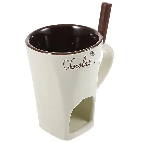 Produktbild: Kichvoe 1 Satz Butter Schmelztiegel Käsewärmertopf Teelichthalter Mini-hot-pot-tasse Käsetopf Fondue-becher Tassenwärmer Einzelne Fonduetöpfe Fonduegabel Brenner Weiß Keramik Schokolade