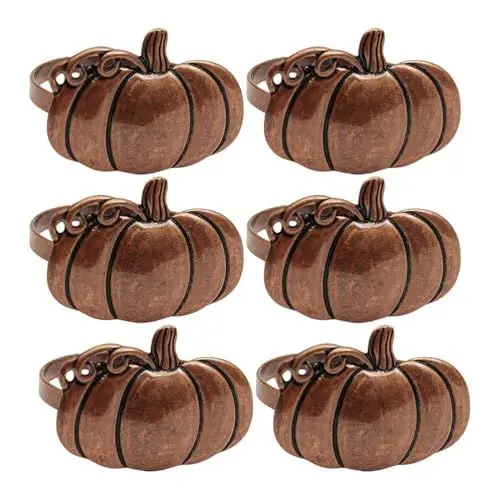 Produktbild: Kichvoe 6st Kürbis Serviettenringe Esstische Ringe Abendessen Serviettenring Dekorative Serviettenschnallen Serviettenhalter Herbstliche Tischschmuck Bankett Einrichtung Legierung Metall