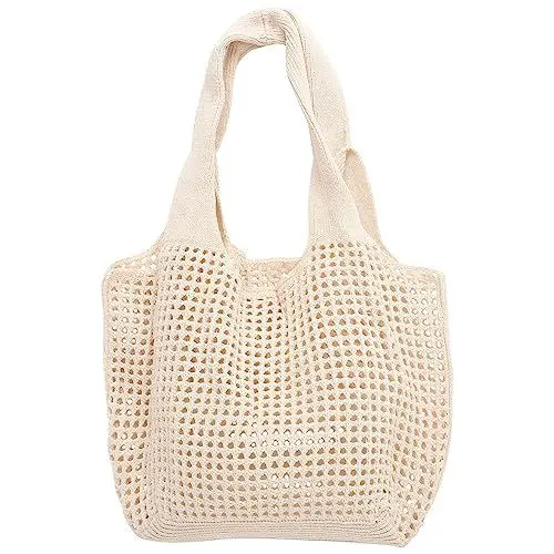 Produktbild: Kichvoe Damen Tragetasche Strand-Einkaufstasche Ausgehöhlte Stricktasche Gehäkelte Einkaufstasche -Sommertasche Tragetaschen Für Damen