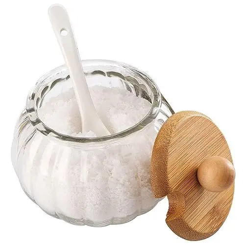 Produktbild: Kichvoe Gewürzspender 1 Set Zuckerdose Aus Glas Mit Deckel Halloween-Kürbis Salzbehälter Gewürzbox Gewürzdose Müslischale Bonbonglas-Halter Kanister Mit Holzdeckel Für Kaffeebar