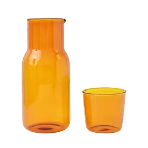 Produktbild: Kichvoe Gläser - Karaffe- Tasse Set Japanischer Glassaft Wasserkrug für Schlafzimmer Nachttisch Glasmundflasche Glaskanne Gelb Damenanzüge