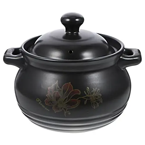 Produktbild: Kichvoe Grillofen Grill Geschirr Keramikkochtopf Auflauftopf Tontopf Praktische Kochgeschirr Pot Herd Suppe Topf Stockpot mit Deckel (Schwarz) Marokkanische Tajine Kaufen