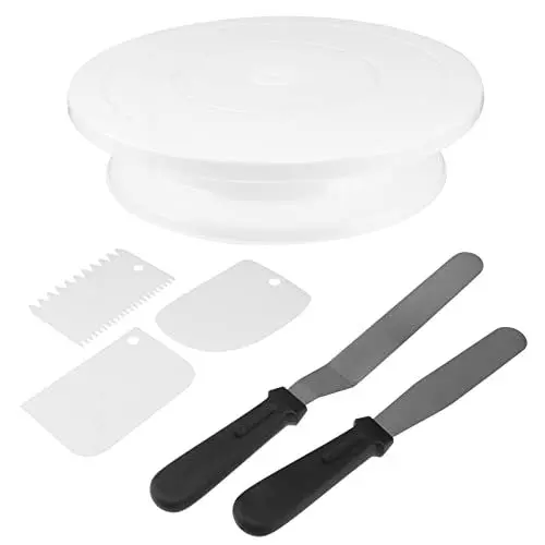 Produktbild: Kichvoe Haarpinsel Set Kuchendekorationsset 360 Drehbarer Cupcake-Drehteller mit Kuchenschaber Glatterer Zuckergussspatel Fondant-Modellierwerkzeug für Kuchen Schokoladengebäck Drehbare Tortenplatte