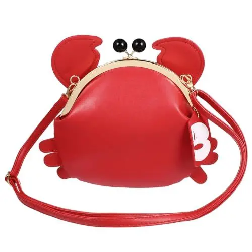 Produktbild: Kichvoe Krabben-Handtasche Mit Krabben-Schlüsselanhänger Krabbenform Umhängetasche Krebse Muscheln Tasche Pu-Leder Tier-Geldbörse Für Frauen Und Mädchen