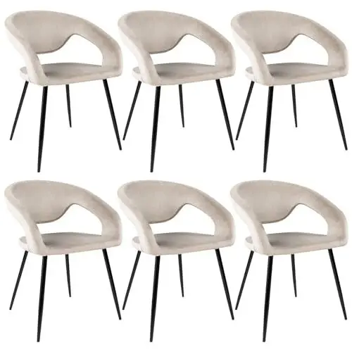 Produktbild: Kick Collection 6er Set Esszimmerstühl Lenn Velvet - Samt - Champagner - Modern und Hochwertig - Samtstoff und Metall - Erhältlich in vielen Farben