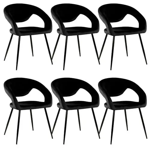 Produktbild: Kick Collection 6er Set Esszimmerstühl Lenn Velvet - Samt - Schwarz - Modern und Hochwertig - Samtstoff und Metall - Erhältlich in vielen Farben