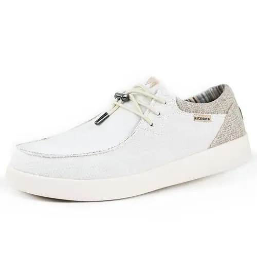 Produktbild: Kickback Haven Herren Mokassins – leichte Schnürschuhe im Smart Casual Style, Bequeme Canvas Slip-On Schuhe für den ganzen Tag – ideal für Alltag & Freizeit - Farbe White - Größe EU41