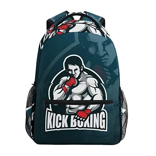 Produktbild: Kickboxen Blau Kunst Studentenrucksack Kinderrucksack Büchertasche Schülerrucksack Laptop Rucksäcke für die Reise Teen Mädchen Jungs