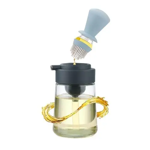 Produktbild: KICPUK 2 in 1 Speiseölspender mit Silikonbürste Flaschen, Küche Speiseöl Glasflasche, Silikon Material Squeeze Dropper mit Pinsel, kann gebratenes Fleisch Pinsel Gemüse.(blau)