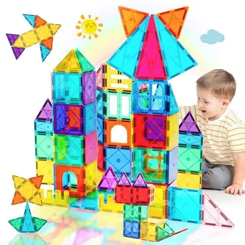 Produktbild: Kid Odyssey Magnetische Bausteine, 3D Starke Magnetbausteine ab 3 Jahre, Magnet Spielzeug für Kinder, Magnetic Building Blocks, STEM Pädagogische Lernspielzeug ab 3 4 5 6 Jahre (41 Teile)