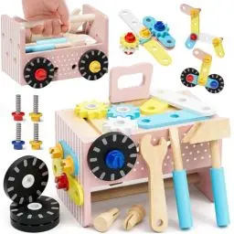 Produktbild: KidBloom Geschenk Mädchen 2 Jahre, Werkzeugkoffer Kinder Holzspielzeug, Werkzeug Kinder ab 2 3 4 Jahre