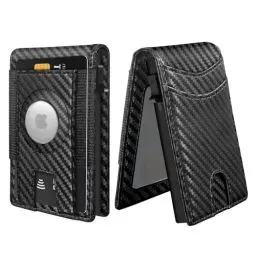 Produktbild: Kidcia Airtag Wallet, Mini Portemonnaie RFID Blocker Kartenetui, Slim Geldbörse Herren, Schwarz Leder Lockcard Portmonee