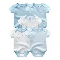 Produktbild: Kiddiezoom Baby-Body, Hose, Kleinkinder-Einteiler, Bekleidungs-Sets für Jungen und Mädchen aus Baumwolle, Mützen, Kratzfäustlinge Gr. 50, 5er-Pack Himmelblaue Bodys