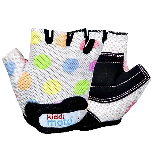 Produktbild: KIDDIMOTO Kinder Fahrradhandschuhe Fingerlose für Jungen und Mädchen/Fahrrad Handschuhe/Bike Kinder Handschuhe - Pastellpunkte - M (4-8y)
