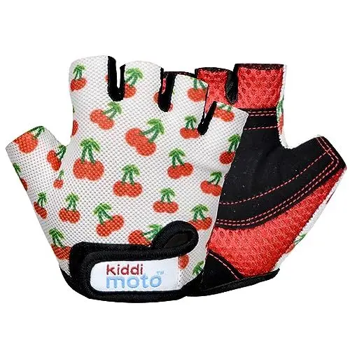 Produktbild: KIDDIMOTO Kinder Fahrradhandschuhe Fingerlose für Jungen und Mädchen/Fahrrad Handschuhe/Bike Kinder Handschuhe - süße Kirschen - S (2-5y)