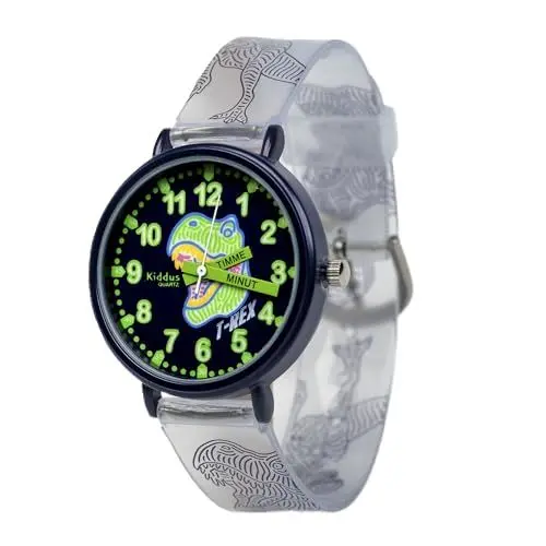 Produktbild: Kiddus Lern Armbanduhr für Kinder, Jungen und Mädchen. Analoge Armbanduhr mit Zeitlernübungen, japanischen Quarzwerk, gut lesbar, um ganz leicht zu Lernen, die Uhr zu lesen.