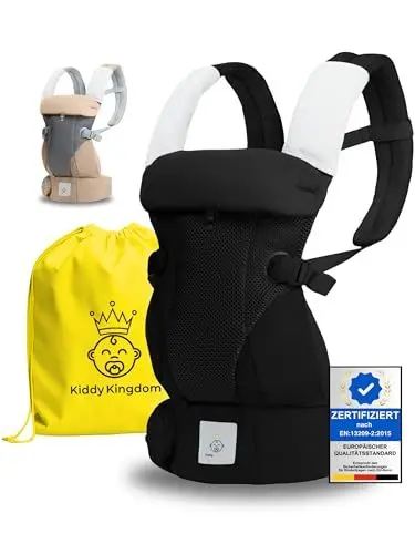 Produktbild: KIDDY KINGDOM Ergonomische Babytrage Neugeborene ab Geburt - 3 in 1 Multifunktionale Kindertrage von 0-36 Monaten - Baby Trage mit 3D SOFT MESH - Baumwolle - Baby Tragegurt Baby Tragetasche schwarz