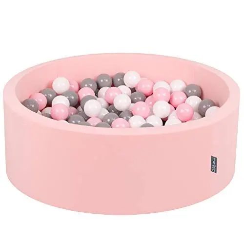 Produktbild: KiddyMoon Bällebad 90X30cm/200 Bälle ∅ 7Cm Bällepool Mit Bunten Bällen Für Babys Kinder Rund, Pink:Weiß/Grau/Rosa