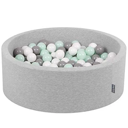 Produktbild: KiddyMoon Bällebad 90X30cm/300 Bälle ∅ 7Cm Bällepool Mit Bunten Bällen Für Babys Kinder Rund, Hellgrau:Weiß/Grau/Minze