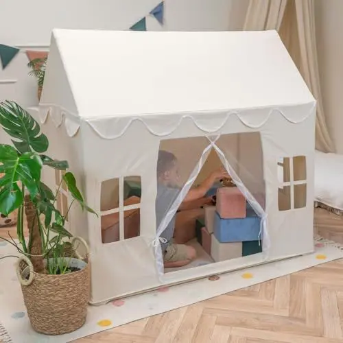 Produktbild: KiddyMoon Spielhaus Kinderzelt Für Kinder Kinderhaus Faltbares Design Kinder Spielzelt Indoor Kreativität Kuschelecke Kinderzelt Perfekt Für Drinnen Und Draußen Kinderzimmer, Naturfarbe