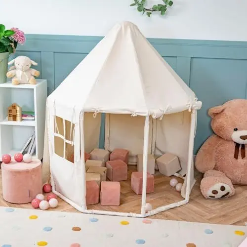 Produktbild: KiddyMoon Spielzelt Kinderzelt Keine Bälle Faltbare Für Kinder Pavillon Förmiges Kinderhaus Leicht Zu Montieren Zum Spielen Für Drinnen Und Draußen, Naturfarbe