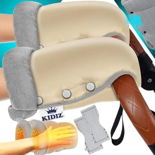 Produktbild: KIDIZ® Handwärmer Kinderwagen Handschuhe Handmuff Kinderwagenmuff mit warme Plüschmaterial Fleece und Baumwolle Innenseite Wasserdicht Winddicht Handwärmer Universalgröße für alle Kinderwagen Buggy