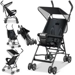 Produktbild: KIDIZ® Kinderwagen CITY Buggy Kinderbuggy klappbar Sportwagen Faltbar 360° 4-Zoll-Räder Inkl. Sonnen- und Regenverdeck zusammenklappbar 5-Punkt-Sicherheitsgurt ab 6 Monate, Schwarz