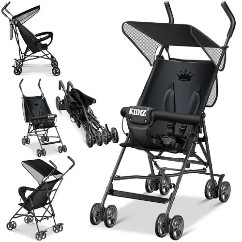 Produktbild: KIDIZ® Kinderwagen CITY Buggy Kinderbuggy klappbar Sportwagen Faltbar 360° 4-Zoll-Räder Inkl. Sonnen- und Regenverdeck zusammenklappbar 5-Punkt-Sicherheitsgurt ab 6 Monate, Schwarz