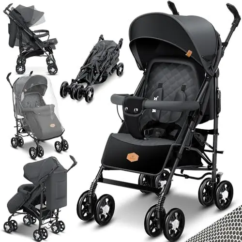 Produktbild: KIDIZ® Kinderwagen City-Pro Buggy Kinderbuggy klappbar Liegebuggy Sportwagen Faltbar 360° 6-Zoll-Rädern Inkl. Moskitonetz, Fußsack und Regenverdeck zusammenklappbar Schlaffunktion Anthrazit