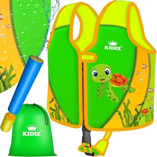 Produktbild: KIDIZ® Schwimmweste Kinder S 1-2 Jahre | Schwimmhilfe Jungen & Mädchen Badeweste Babys & Kleinkinder | Float Jacket Klettverschluss | Badeweste Neopren mit Wasserpistole | Sicherheitsgurt verstellbar