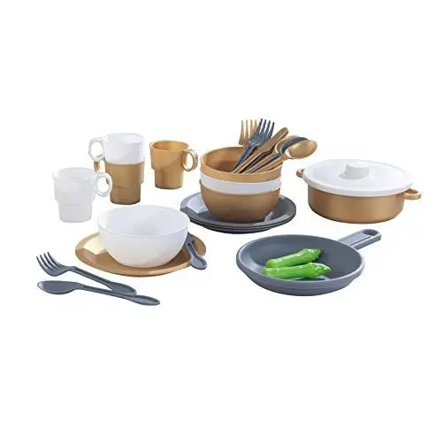 Produktbild: KidKraft 27-teiliges Metallic Geschirrset für Kinderküche, Spielküche Zubehör, Kochgeschirr Spielzeug für Kinder ab 18 Monate, 63532