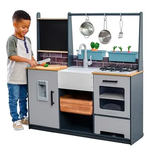 Produktbild: KidKraft Farm to Table Kinderküche aus Holz mit Zubehör und Licht- und Soundeffekten, Spielküche mit Geschirr und Lebensmittel, Spielzeug für Kinder ab 3 Jahre, 53411