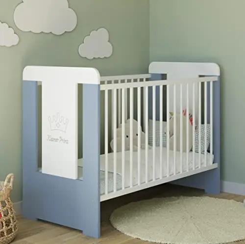 Produktbild: Kids Collective Babybett Gitterbett mit Kleiner Prinz Gravur 60x120 höhenverstellbar | herausnehmbare Sprossen weiß rosa Mädchen Made in Europe | von Geburt bis 3. Lebensjahr