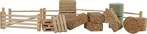 Produktbild: Kids Globe Farming Zubehör Set (mit Zäunen Heuballen Kartoffelkisten und Paletten 19tlg aus Holz 1:32) 610253, Bunt