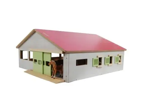 Produktbild: Kids Globe Pferdestall (mit 3 Boxen und Reitplatz, Länge: 62 cm, Breite: 56 cm, Höhe: 26 cm, Dach beidseitig abnehmbar, Material: Holz) 610271