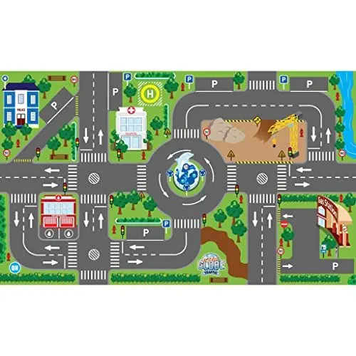 Produktbild: Kids Globe Spielteppich mit Straßen (leuchtende LED-Ampeln, Kinder-Teppich mit Anti-Rutsch-Boden, Größe 120x72 cm)