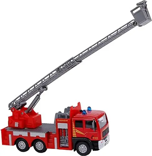 Produktbild: Kids Globe Traffic Feuerwehrauto mit Drehleiter, Spielzeug, Kinderspielzeug mit Licht und Sound, 510126, rot