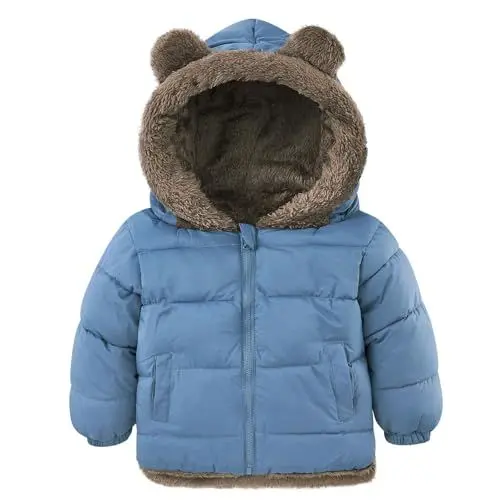 Produktbild: kids4ever Baby Kleinkinder Jungen Winterjacke Mantel 6-12 Monate Niedlich Plüsch Bärenohren Jacke Kapuzenjacke mit Reißverschluss Blau