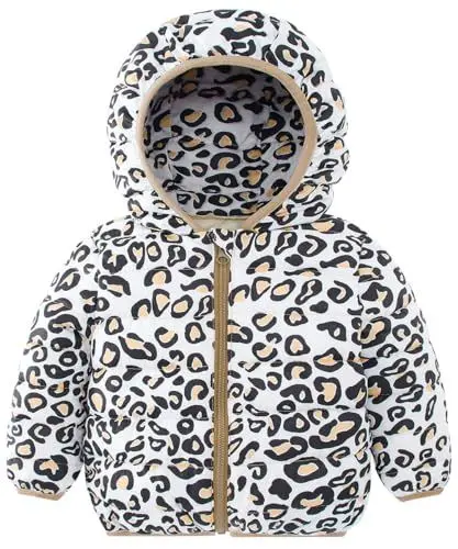 Produktbild: kids4ever Baby Mädchen Jungen Wintermantel Leoparden Muster Jacke mit Kapuze Winddichter Schneeanzug Oberbekleidung 12-18 Monate