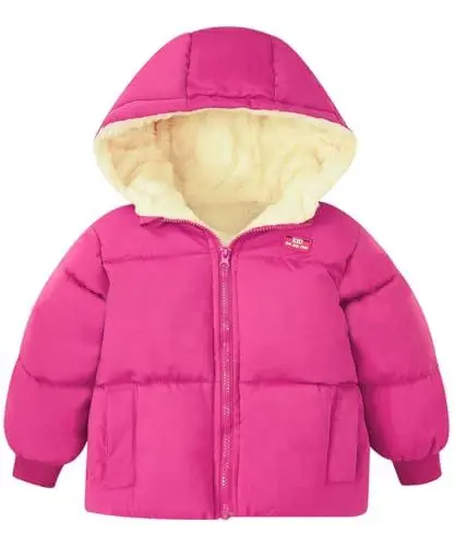 Produktbild: kids4ever Baby Mädchen Winter Jacke Warmer Fleece Reißverschluss Kapuzenmantel mit Zwei Taschen Schneeanzug Rose Rot 2-3 Jahre