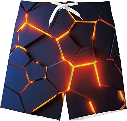 Produktbild: kids4ever Kinder Badehosen Jungen Schnell Trocken Atmungsaktiv Badeshorts Kind Cool 3D Geometrie Gedruckt Schwimmen Bademode mit Zwei Seite Taschen für 7-8 Jahre