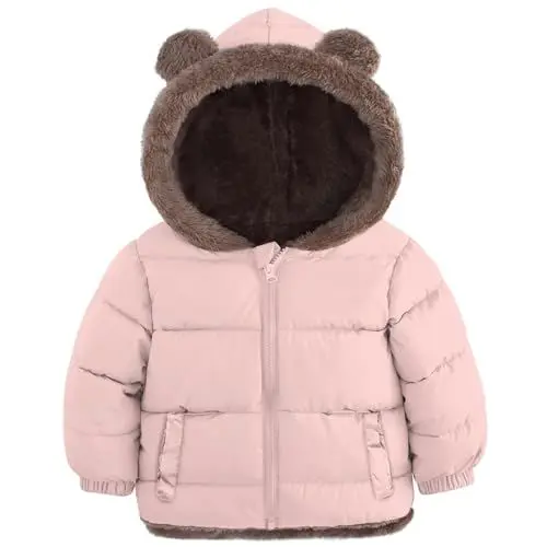 Produktbild: kids4ever Winterjacke Baby Mädchen Warm Mantel Niedlich Plüsch Bärenohren Fleece Jacke Kapuzenjacke mit Taschen Rosa 1-2 Jahre