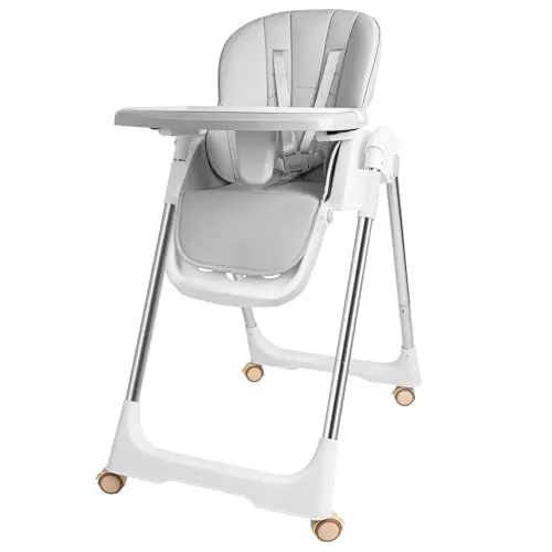 Produktbild: Kidsbuddy Hochstuhl Baby，Kinderhochstuhl Klappbar Baby mit Sicherheitsgurt,Tablett,Fußstütze,Liegefunktion，Einfach zu Reinigen,Babystuhl,Baby Essen Stuhl,Kinderstuhl ab 6 Monate bis 6 Jahre,Grau