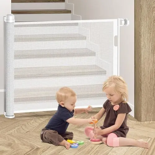 Produktbild: Kidsbuddy Treppenschutzgitter Ausziehbar,0-150cm,Einhändig Bedienbar,Türschutzgitter Absperrgitter für Babys und Hunde,Haustiere Kinder schutzgitter für Treppen/Türen/Innen& Außen,Weiß