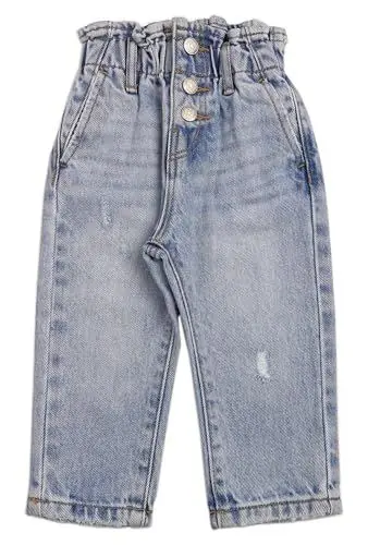Produktbild: KIDSCOOL SPACE Jeans für Baby-Mädchen, Jeanshose mit 3-Knopf-Dekoration, elastischer Bund und D-Ring, Hellblau, 12–18 Monate