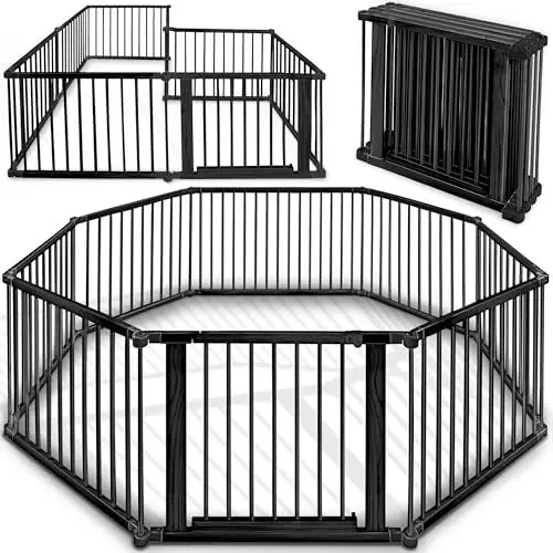 Produktbild: KIDUKU® 7,2 Meter Baby Laufgitter XXL klappbar inkl. Tür | Laufstall mit doppelter Sicherung | Absperrgitter für Kinder inkl. 8 Elementen | Krabbelgitter individuell formbar