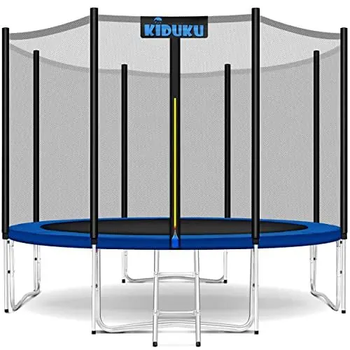 Produktbild: KIDUKU® Trampolin Ø 305 cm | TÜV Rheinland geprüft | Komplettset mit Sicherheitsnetz, Leiter, Randabdeckung, Bodenanker & Zubehör | Outdoor Gartentrampolin Kinder-Trampolin Belastbarkeit 150 kg