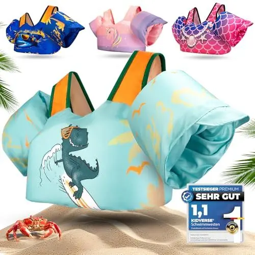 Produktbild: KIDVERSE Schwimmweste Kinder 3-6 Jahre - Geprüfte Qualität - Schwimmweste mit Schwimmflügel für Kinder - Schwimmhilfe für Jungen & Mädchen bis 30kg - Auftriebsweste Kinder - Schwimmtraining