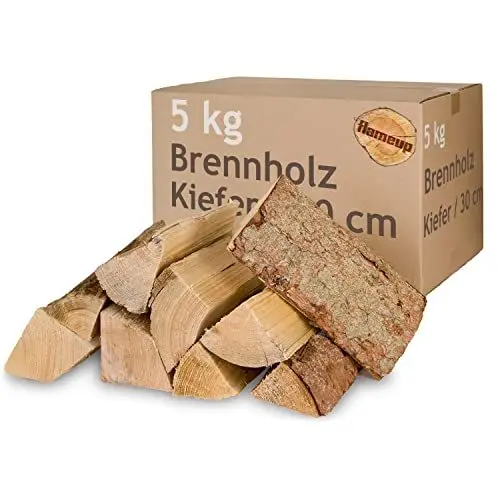 Produktbild: Kiefer Brennholz Kaminholz 5 kg Holz Für Ofen und Kamin Kaminofen Feuerschale Grill Feuerholz 30 cm Holzscheite Wood Kammergetrocknet Flameup