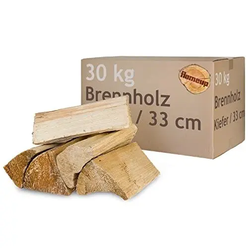 Produktbild: Kiefer Brennholz Kaminholz Holz 5-500 kg Für Ofen und Kamin Kaminofen Feuerschale Grill Feuerholz Holzscheite Wood 33 cm kammergetrocknet Flameup, Menge:30 kg